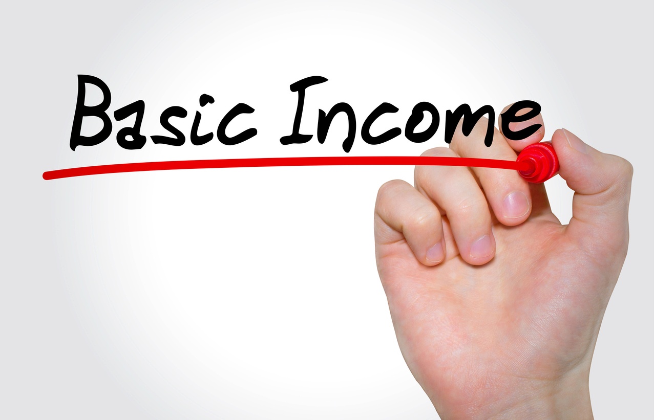 Words 'basic income' being underlined in red