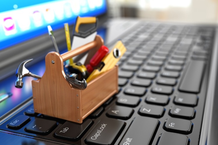 Mini toolbox on laptop keyboard